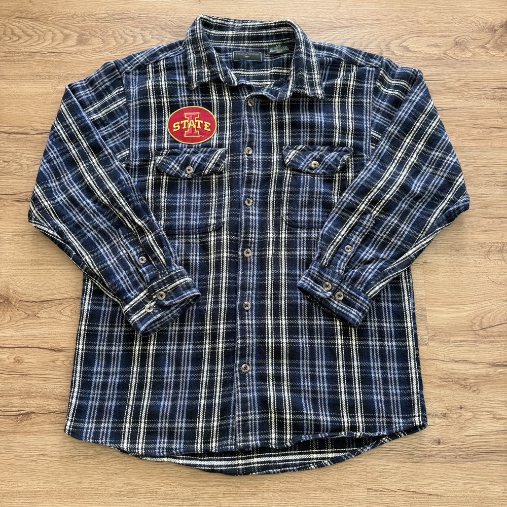 Field &‎ Stream Mens Large Blue Plaid Flannel Button Down Workwear Iowa State